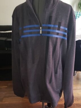 Alfani Men's Dark Gray Zip-Up Sweater with Blue Stripe Accents
